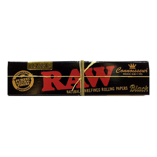 RAW BLACK KINGSIZE SLIM CONNOISSEUR ROLLING PAPERS WITH TIPS
