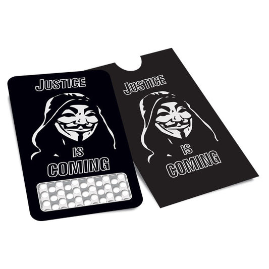 ANONYMOUS "JUSTICE IS COMING" METAL GRINDER CARD