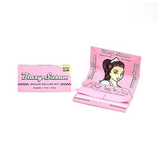 BLAZY SUSAN KINGSIZE SLIM PINK DELUXE ROLLING KIT - ROLLING PAPERS, TIPS & TRAY